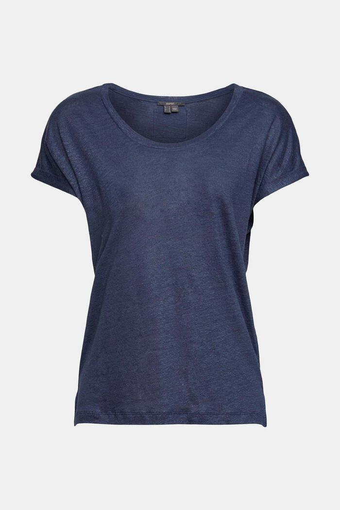 T-Shirt aus 100% Leinen, DARK BLUE, overview