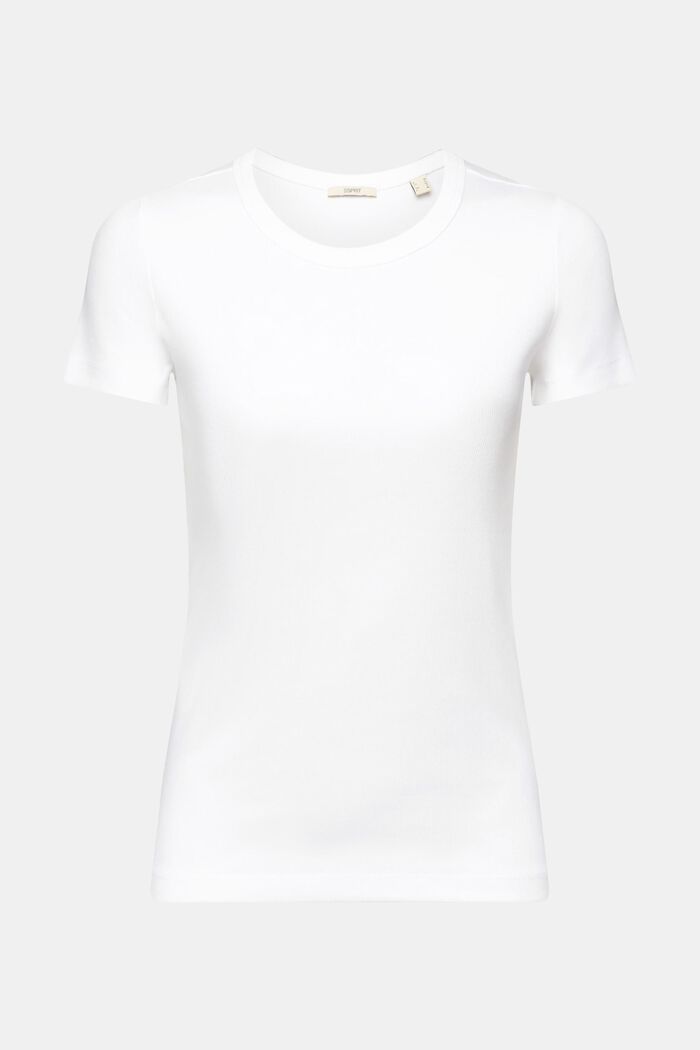 T-Shirt mit geripptem Rundhalsausschnitt, WHITE, detail image number 6