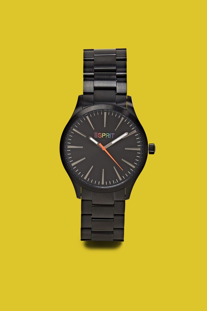 Edelstahl-Armbanduhr mit mehrfarbigem Logo, BLACK, detail image number 0