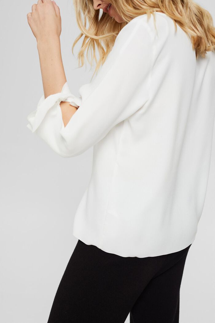 Stretch-Bluse mit offenen Kanten, OFF WHITE, detail image number 0