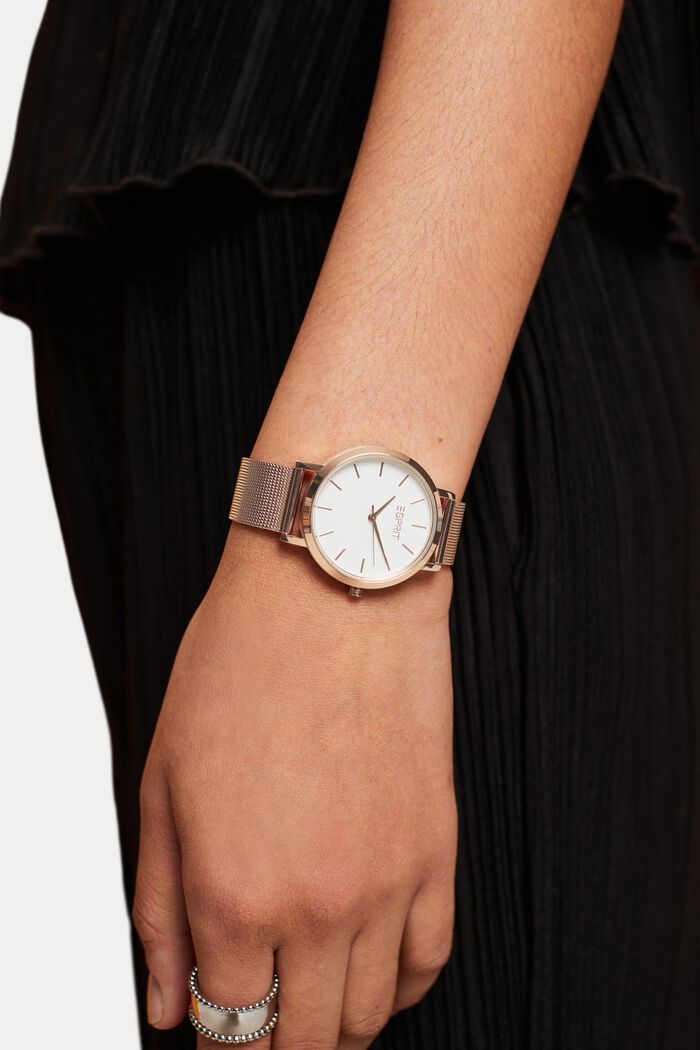 Edelstahl-Uhr mit Mesh-Armband, ROSEGOLD, detail image number 2