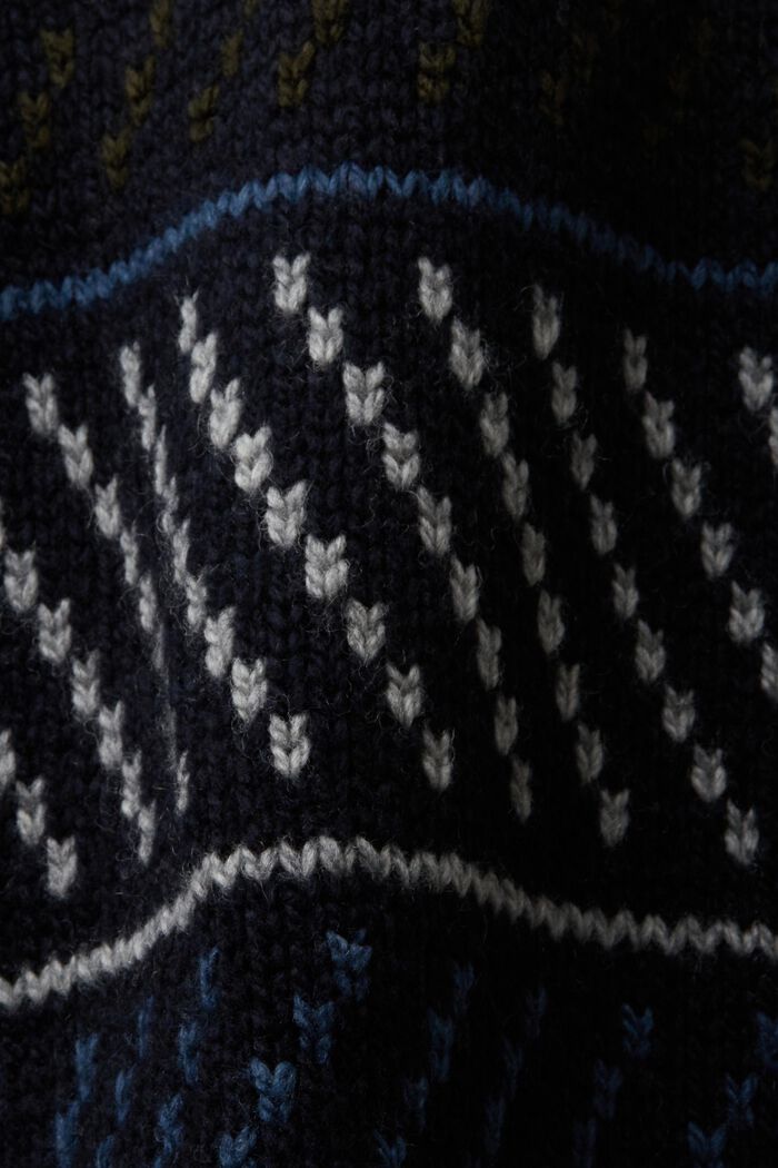 Gemusterter Pullover aus Wollmix, NAVY, detail image number 5