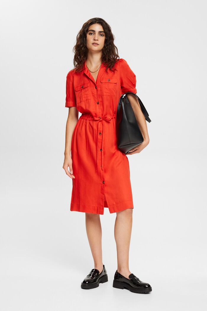 Kleid mit Kordelzug, TENCEL™, ORANGE RED, detail image number 0