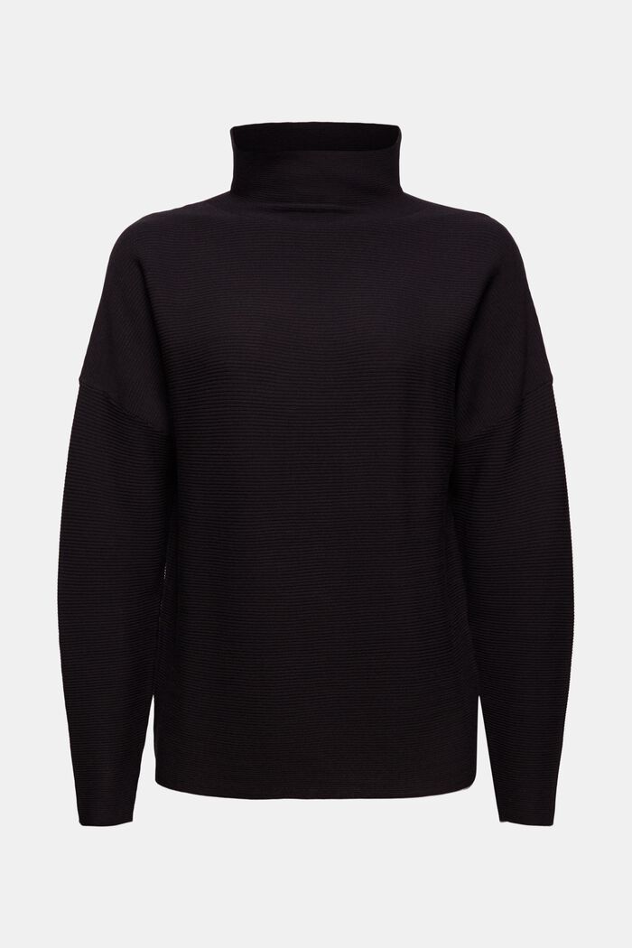 Gerippter Pullover mit LENZING™ ECOVERO™, BLACK, overview