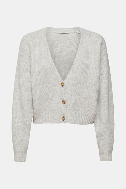 Cropped-Cardigan aus Wollmix, LIGHT GREY, overview