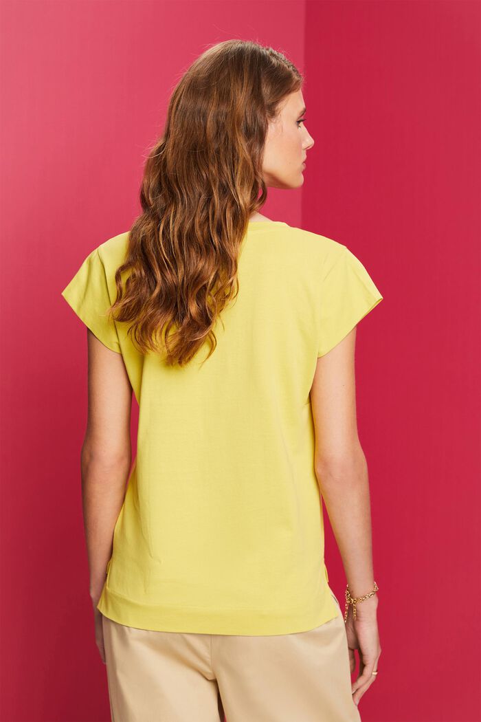 T-Shirt mit tonalem Print, 100 % Baumwolle, DUSTY YELLOW, detail image number 3