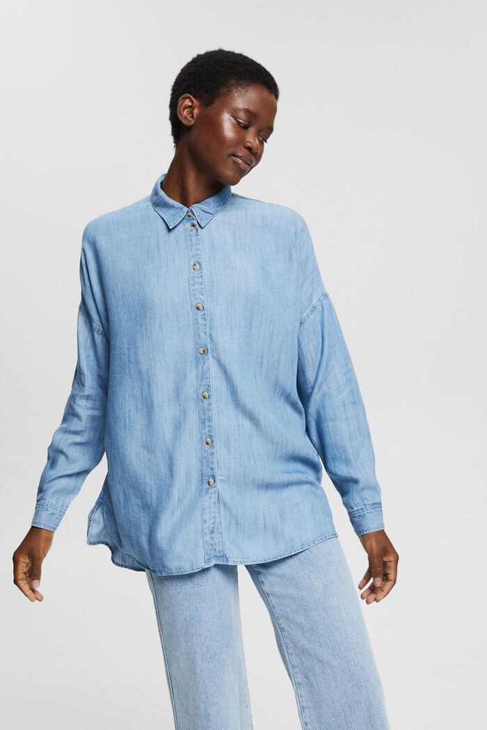 Aus TENCEL™: Oversize-Hemd in Jeansoptik, BLUE MEDIUM WASHED, detail image number 0