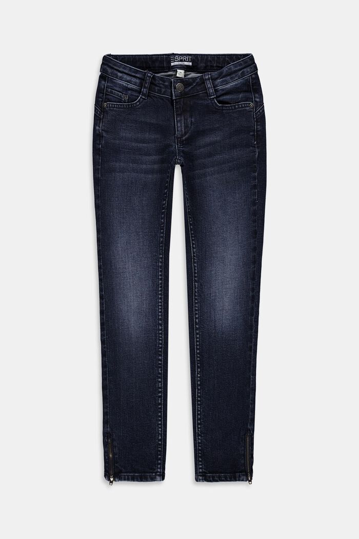 Stretch-Jeans mit Zippern aus Baumwoll-Mix, BLUE DARK WASHED, detail image number 0