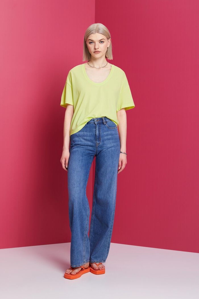 Oversize Cropped-T-Shirt, 100 % Baumwolle, LIME YELLOW, detail image number 4