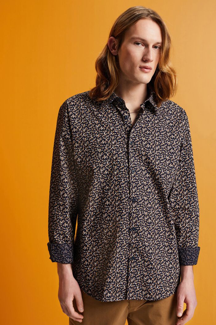 Slim-Fit-Hemd aus Baumwolle mit Muster, NAVY, detail image number 0