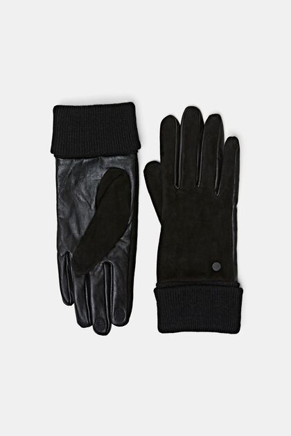 Handschuhe aus Leder mit Veloursleder-Details, BLACK, overview
