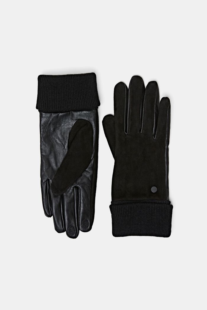 Handschuhe aus Leder mit Veloursleder-Details, BLACK, detail image number 0