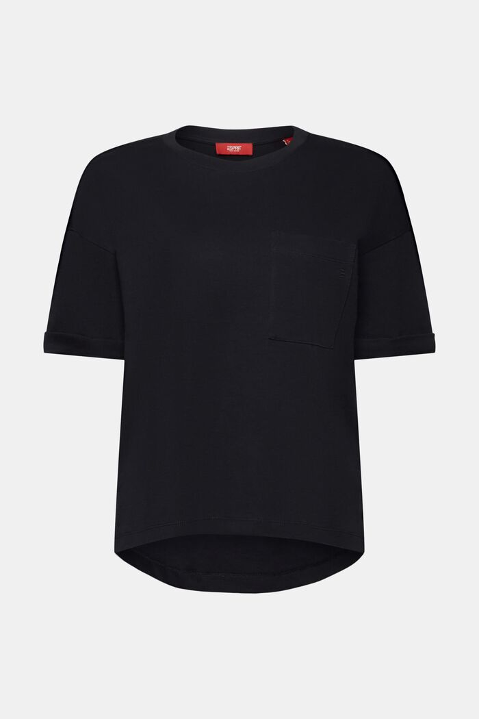 T-Shirt mit Rundhalsausschnitt, 100 % Baumwolle, BLACK, detail image number 6