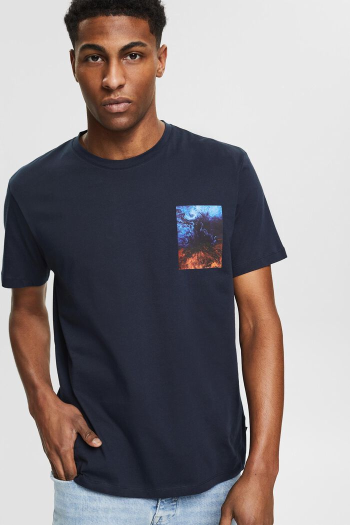 Jersey-T-Shirt mit Print, 100% Bio-Baumwolle, NAVY, overview