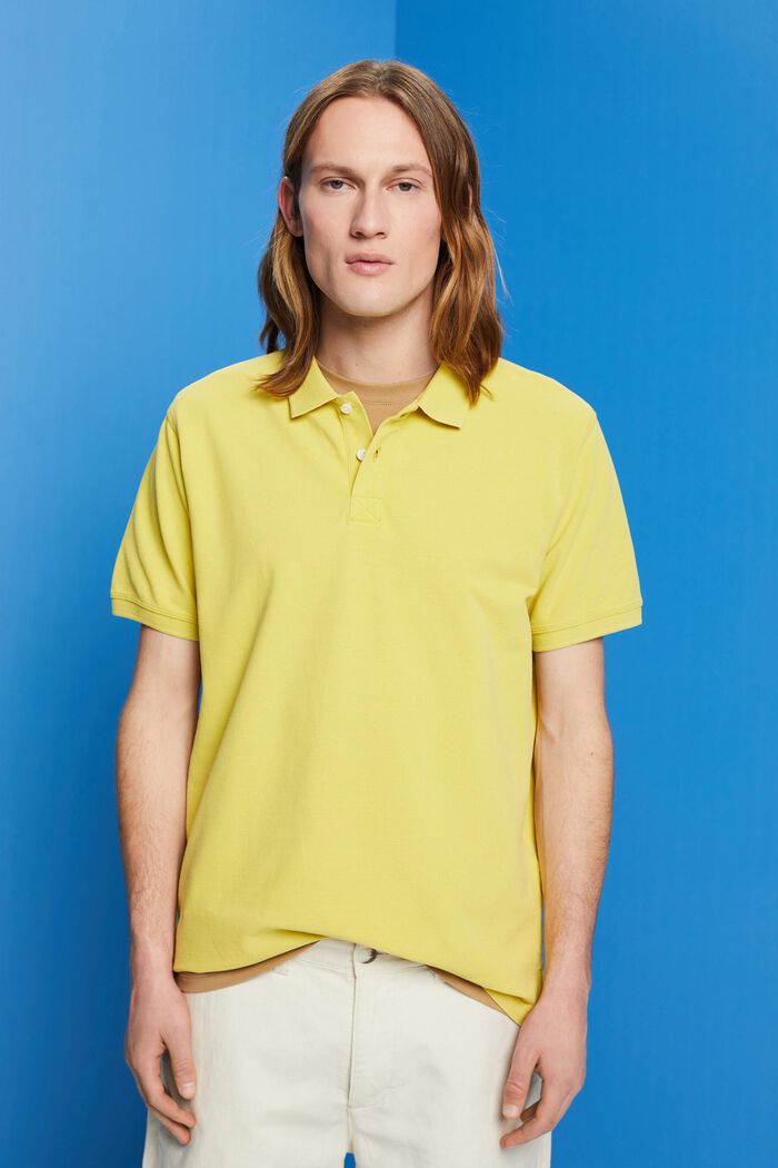 Poloshirt aus Stone-Washed-Baumwollpikee, DUSTY YELLOW, detail image number 0