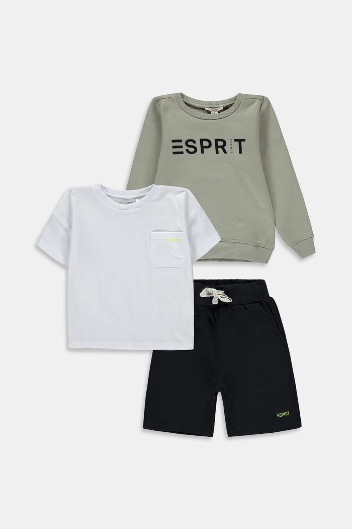 Gemischtes Set: Sweatshirt, T-Shirt und Shorts, DUSTY GREEN, detail image number 0
