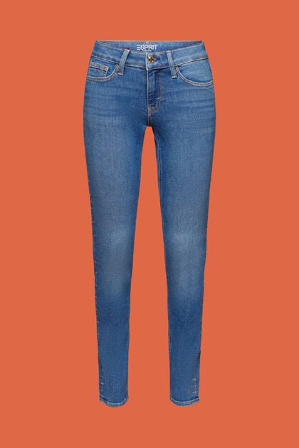 Skinny Jeans mit mittelhohem Bund und Ziersteinen