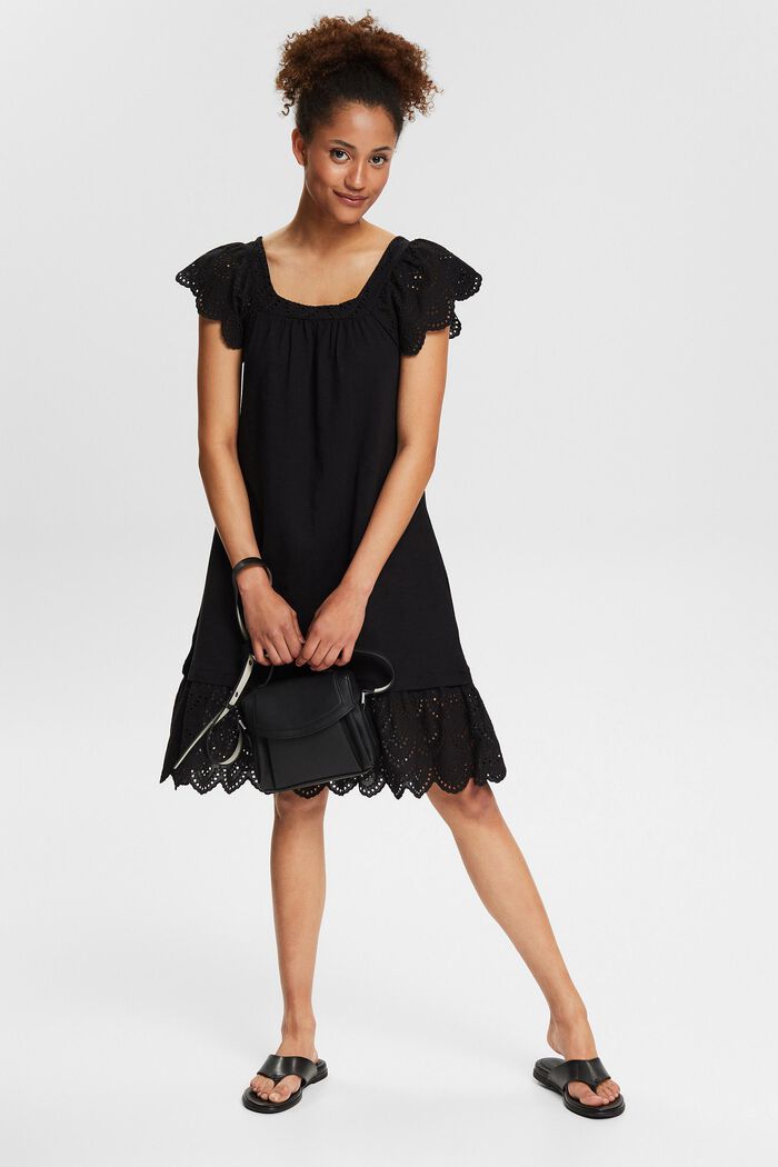 Kleid mit Lochspitze, BLACK, detail image number 0