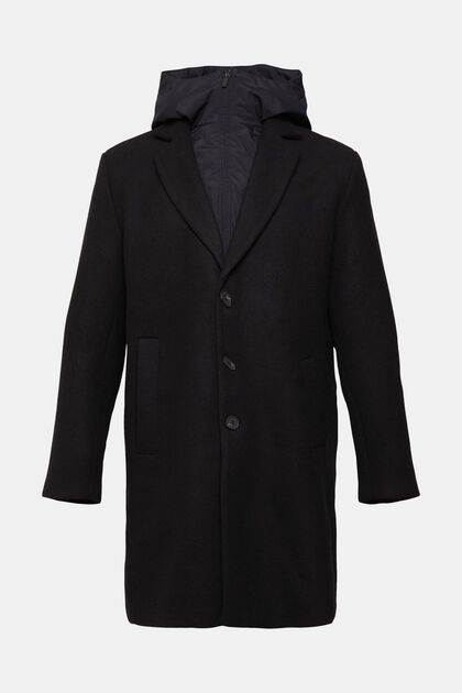 Mantel aus Wollmix mit abnehmbarer Kapuze