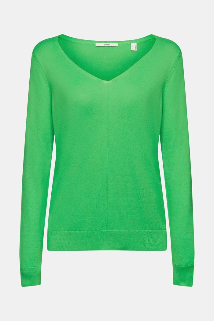 Pullover mit V-Ausschnitt aus Baumwolle, GREEN, detail image number 5