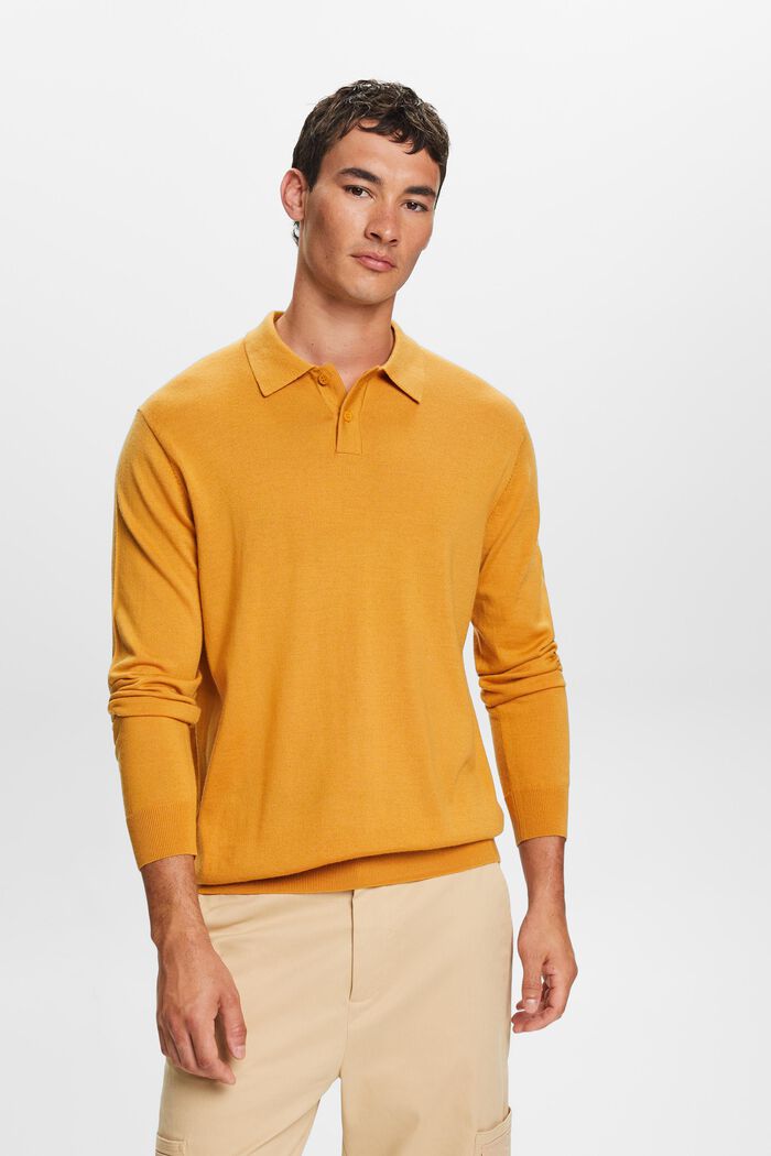 Wollpullover im Polo-Stil, HONEY YELLOW, detail image number 2