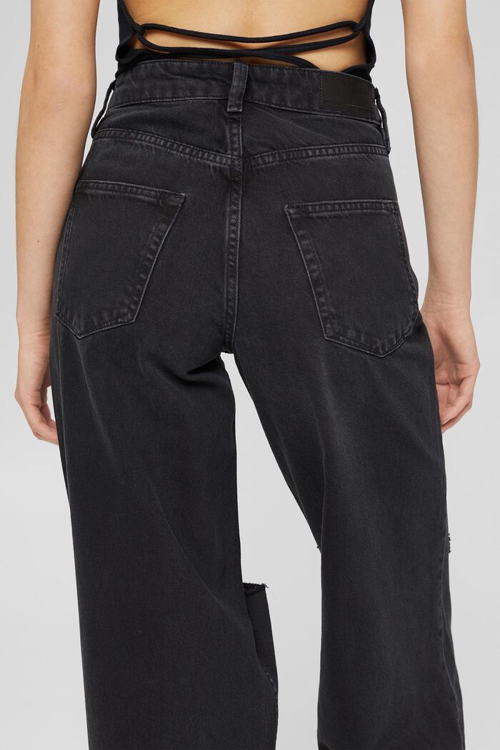Destroyed-Jeans mit weitem Bein, BLACK DARK WASHED, detail image number 5