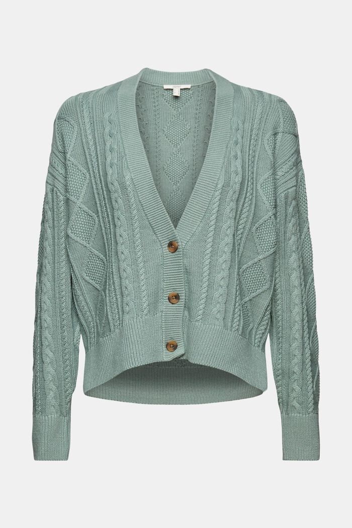 Cardigan aus Musterstrick, Organic Cotton, DUSTY GREEN, overview