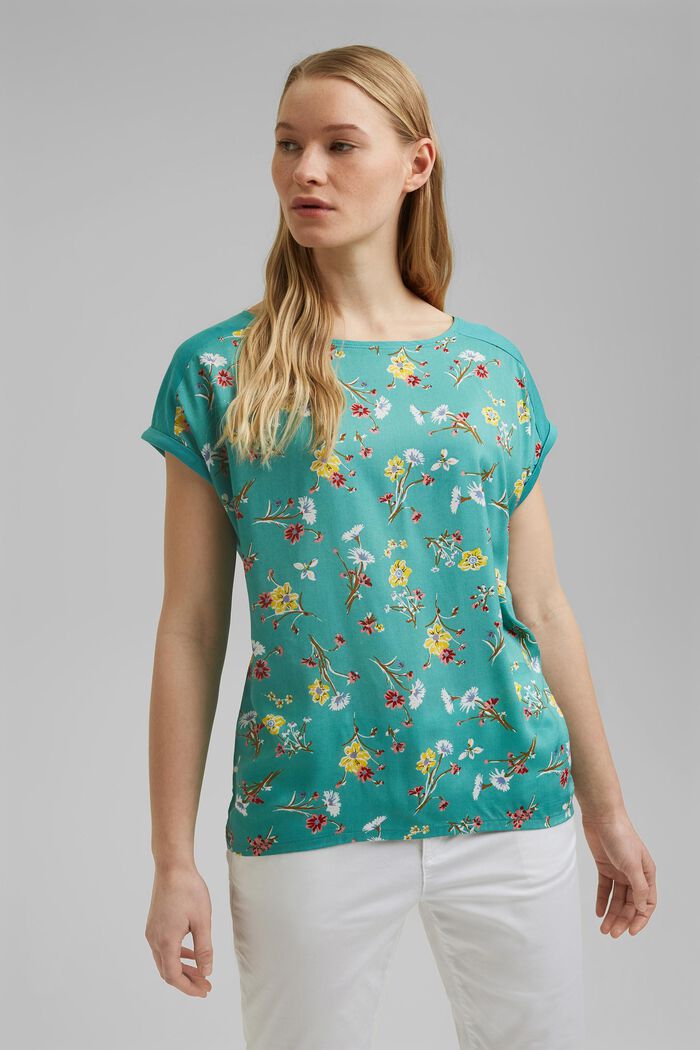 T-Shirt aus LENZING™ ECOVERO™/Organic Cotton, TURQUOISE, detail image number 0