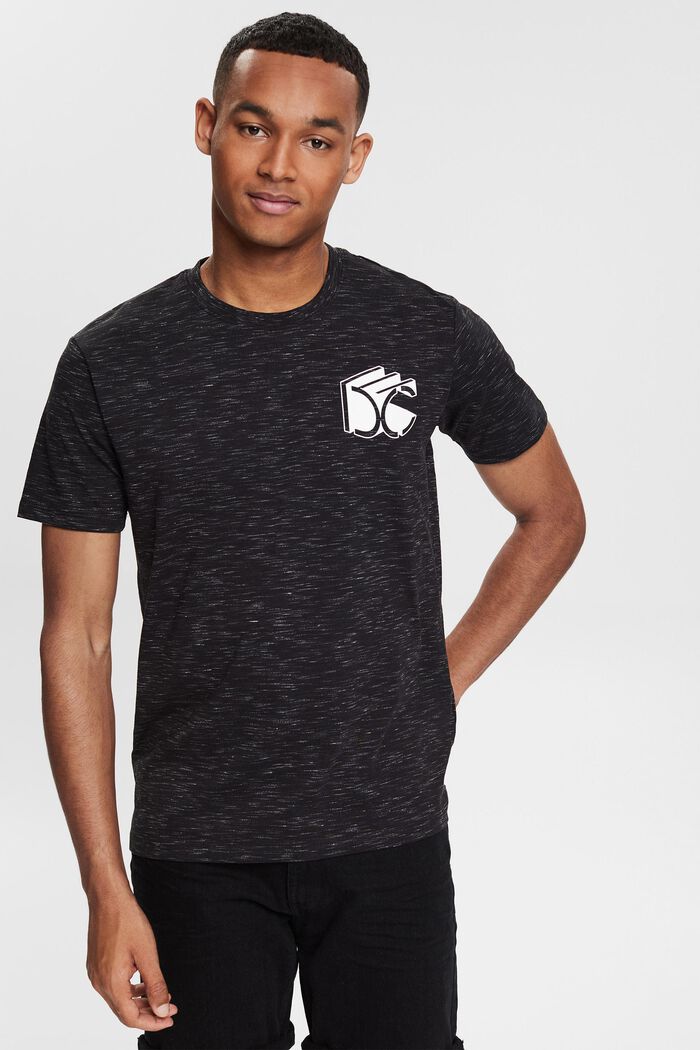 Meliertes Jersey-T-Shirt mit 3D Logo-Print, BLACK, detail image number 0