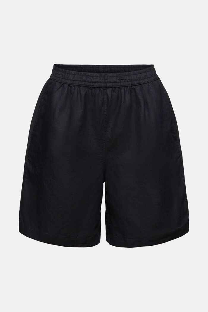 Pull-on-Shorts aus Baumwolle-Leinen-Mix, BLACK, detail image number 7