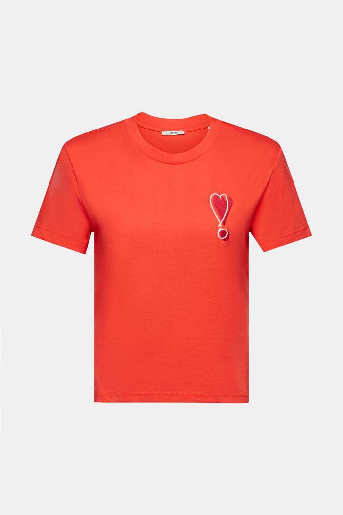 Baumwoll-T-Shirt mit gesticktem Herzmotiv, ORANGE RED, detail image number 7