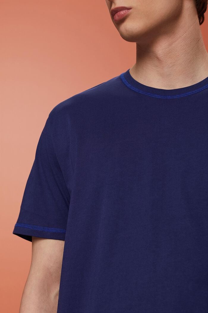 Jersey-T-Shirt mit kontrastfarbenen Säumen, DARK BLUE, detail image number 2