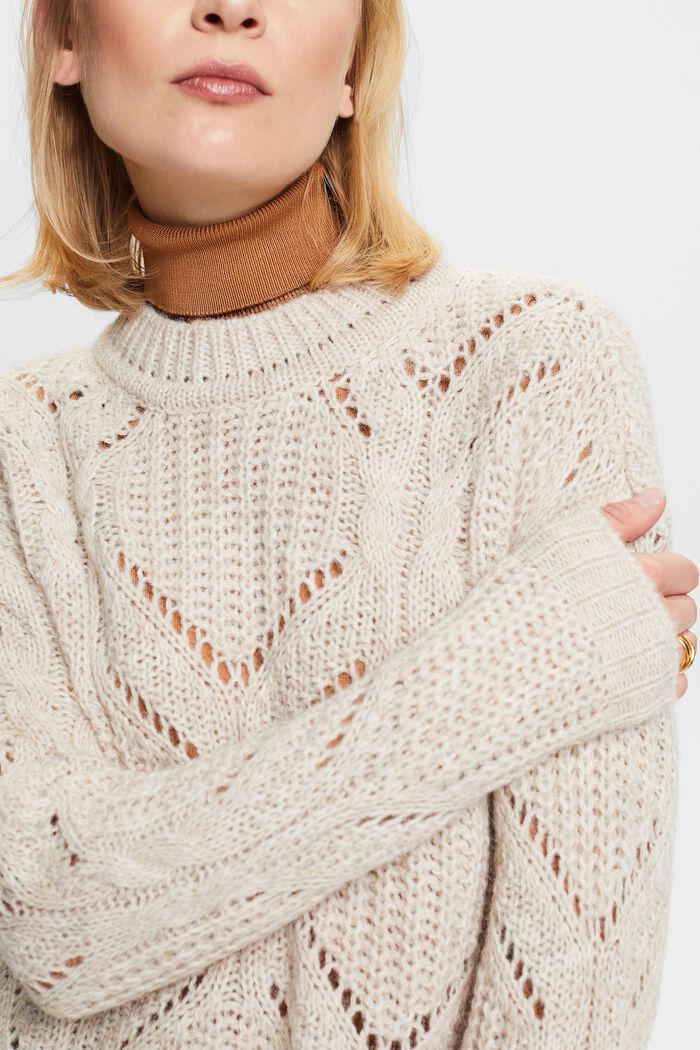 Offenmaschiger Pullover aus Wollmix, DUSTY NUDE, detail image number 3