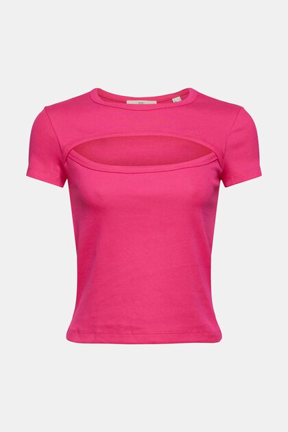 T-Shirt mit Cut-Out, PINK FUCHSIA, overview