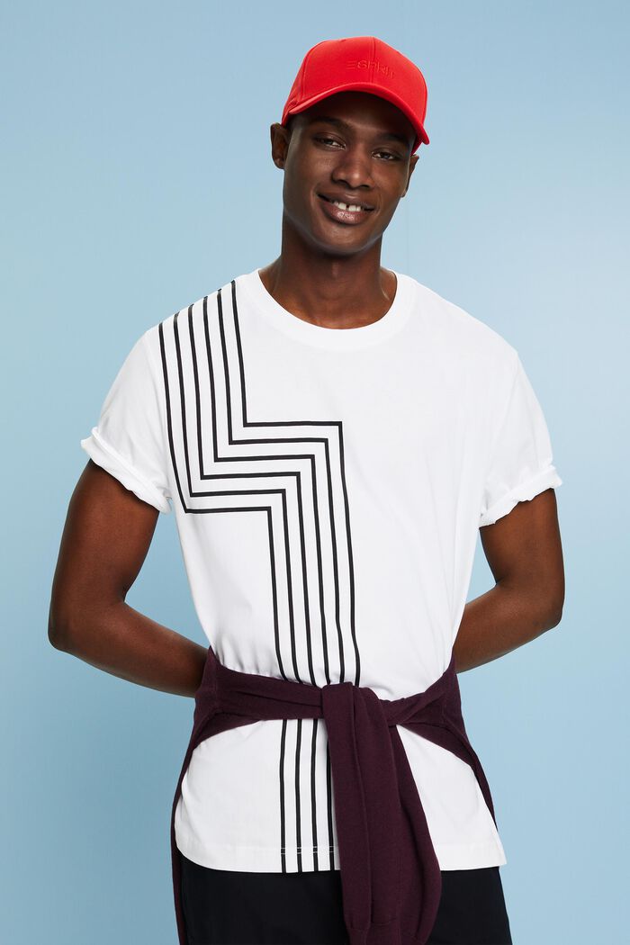T-Shirt aus Pima-Baumwolle mit Print, WHITE, detail image number 0