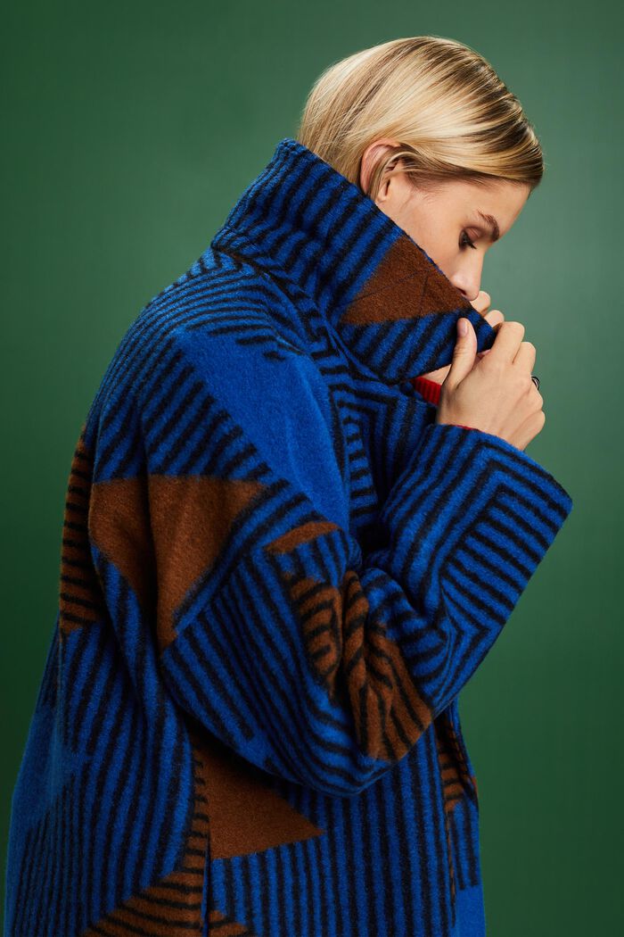 Mantel aus Wollmix mit Print, BRIGHT BLUE, detail image number 4