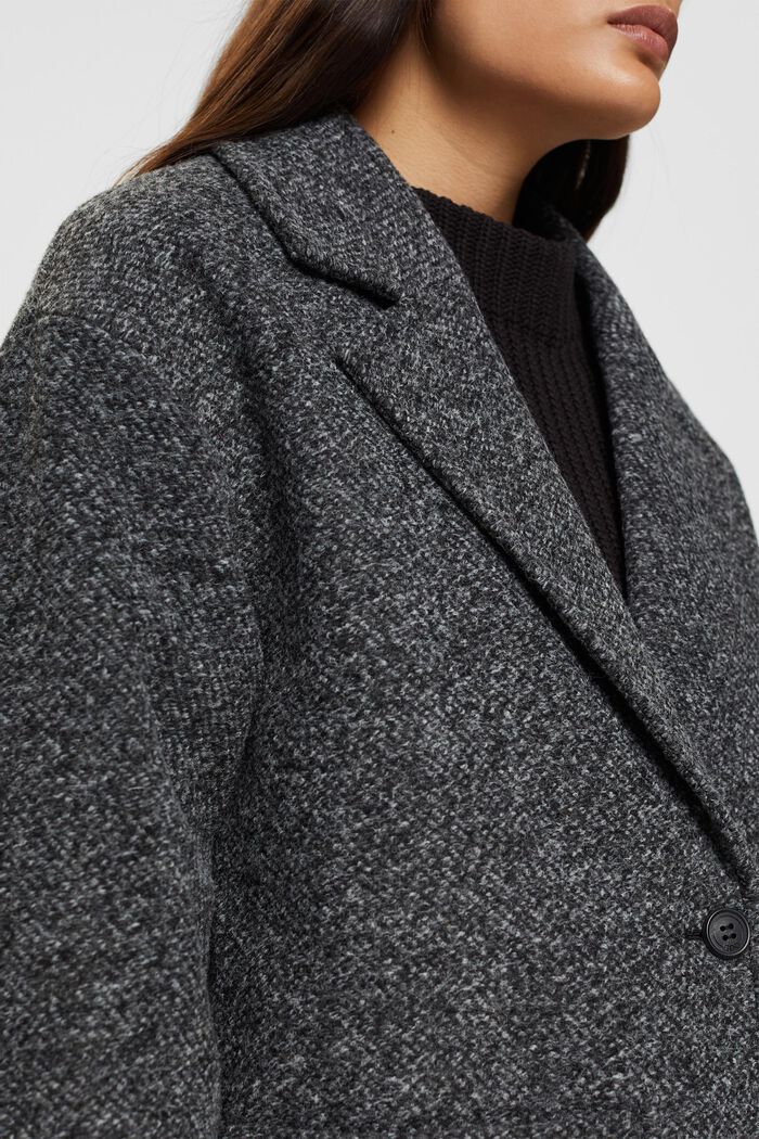 Mantel aus einem gesprenkelten Wollmix, BLACK, detail image number 2