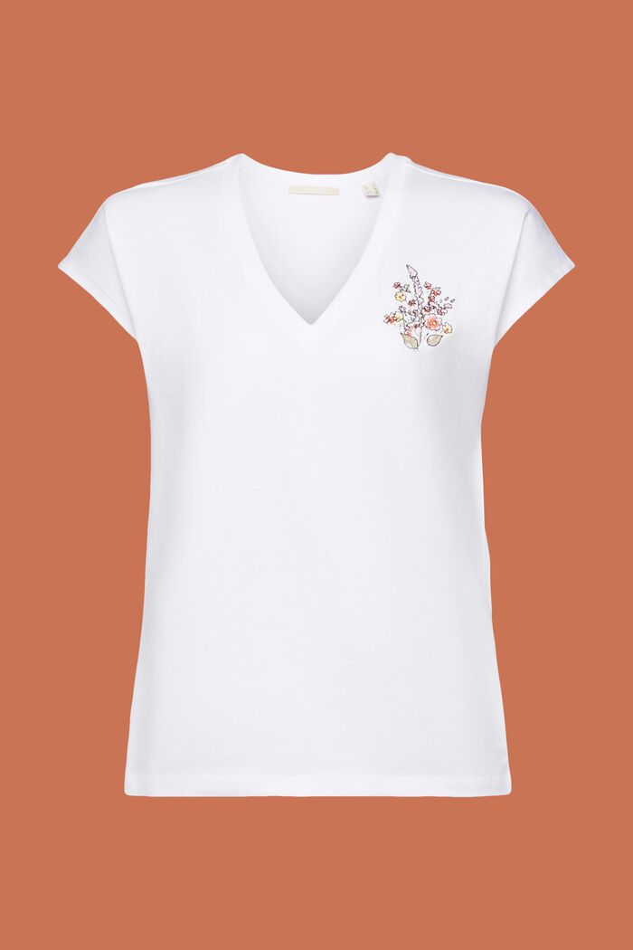 T-Shirt mit Stickerei, 100 % Baumwolle, WHITE, detail image number 5