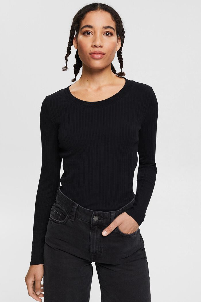 Musterstrick-Pullover aus 100% Baumwolle, BLACK, detail image number 0
