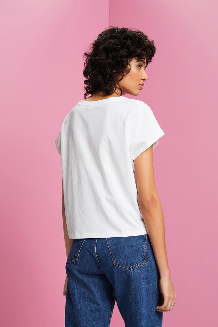 Verkürztes Streifen-T-Shirt aus Baumwolle, WHITE, detail image number 3