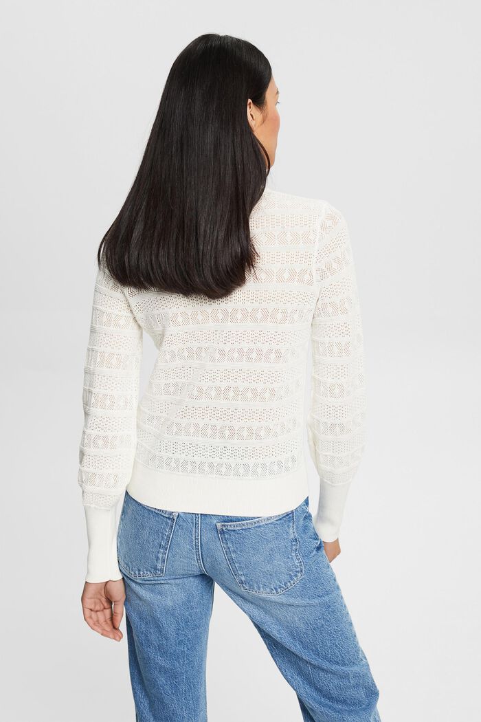 Pullover mit Ajourmuster, 100% Baumwolle, OFF WHITE, detail image number 3