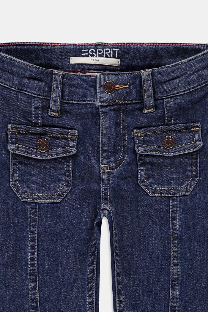 Jeans mit aufgesetzten Taschen, Verstellbund, BLUE DARK WASHED, detail image number 2