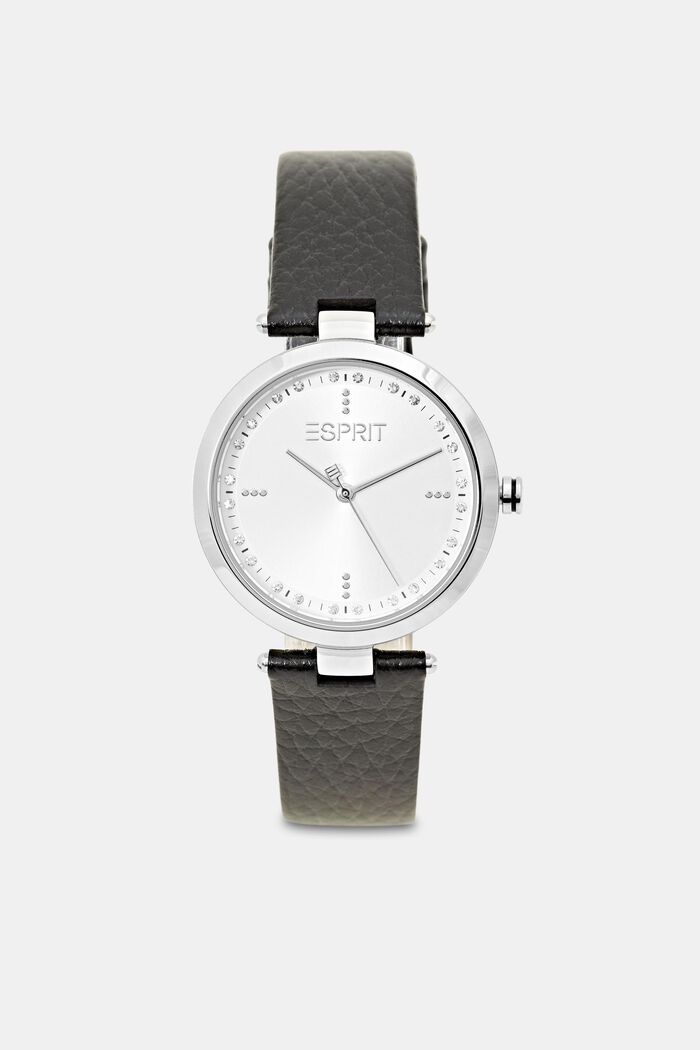 Uhr mit Lederarmband und Zirkonia, BLACK, detail image number 0