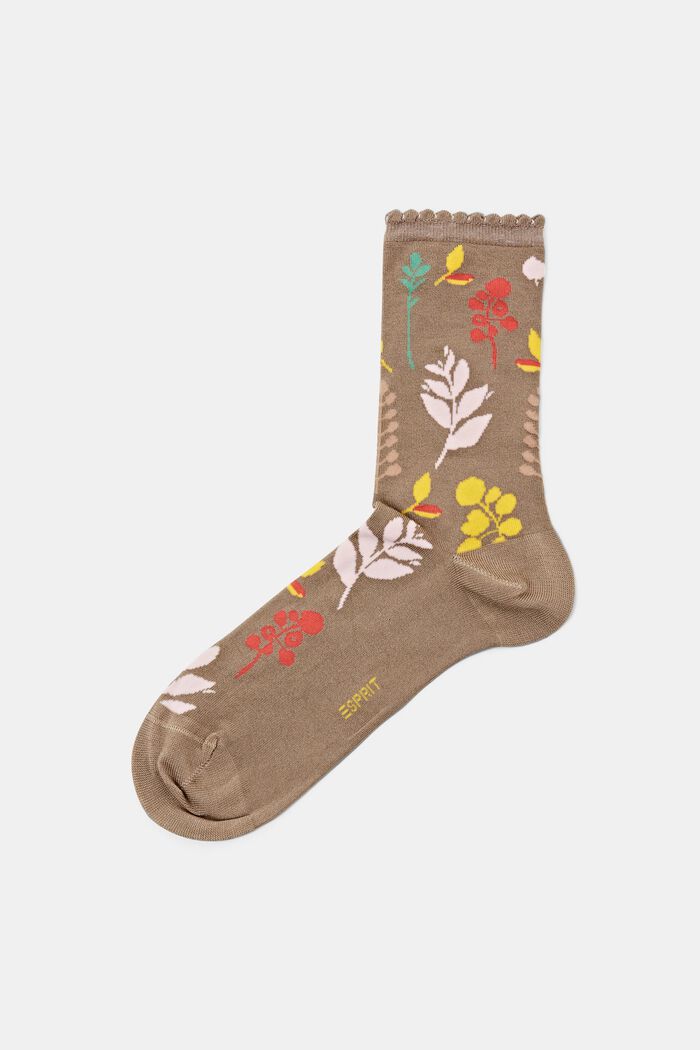 Socken mit floralem Muster, BROWN, detail image number 1