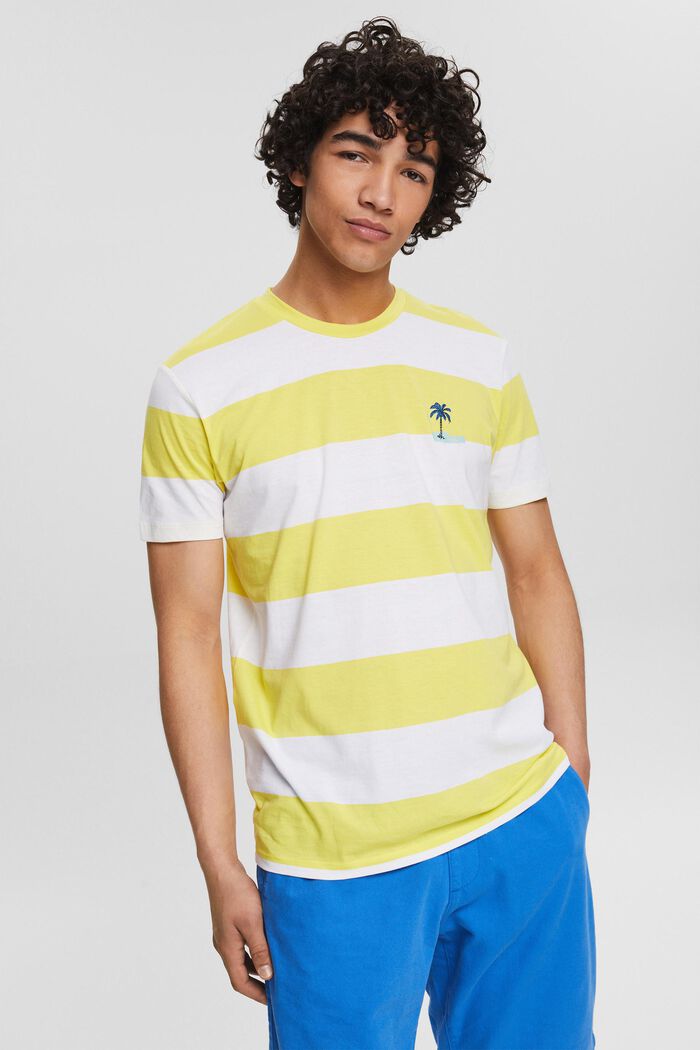 Jersey-T-Shirt mit Streifen und Print, YELLOW, detail image number 0