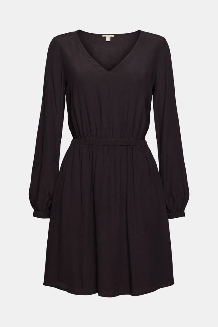Tailliertes Kleid mit V-Ausschnitt, BLACK, overview