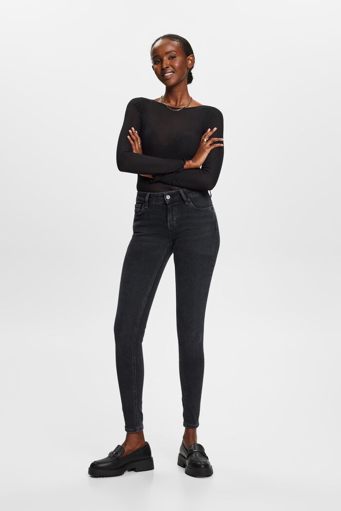 Skinny Jeans mit mittlerer Bundhöhe, BLACK RINSE, detail image number 5