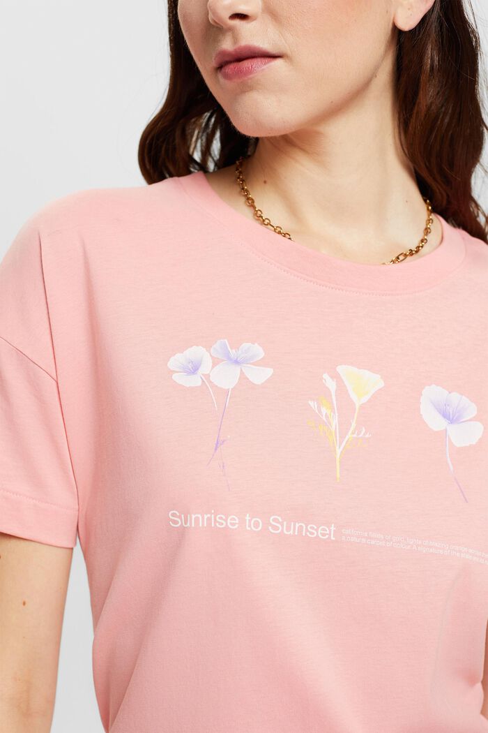 T-Shirt mit floralem Print auf der Brust, PINK, detail image number 4