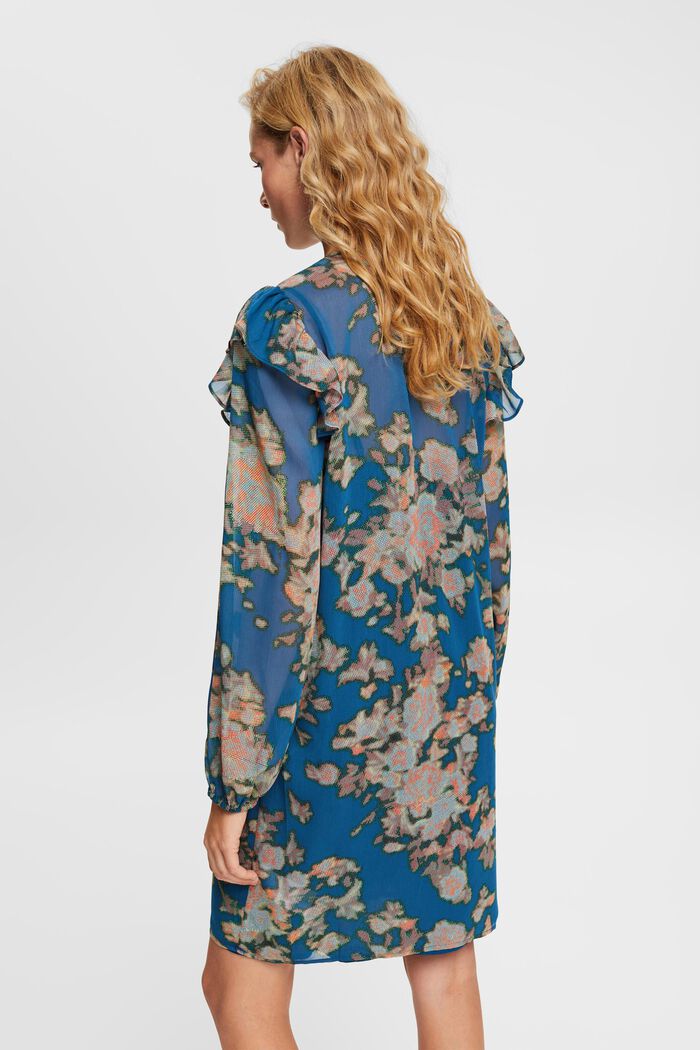 Chiffon-Kleid mit Muster, TEAL BLUE, detail image number 3