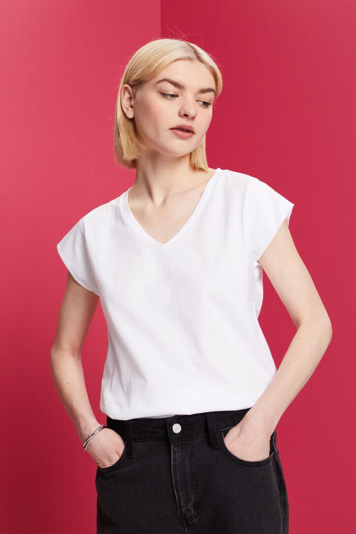T-Shirt mit tonalem Print, 100 % Baumwolle, WHITE, detail image number 0